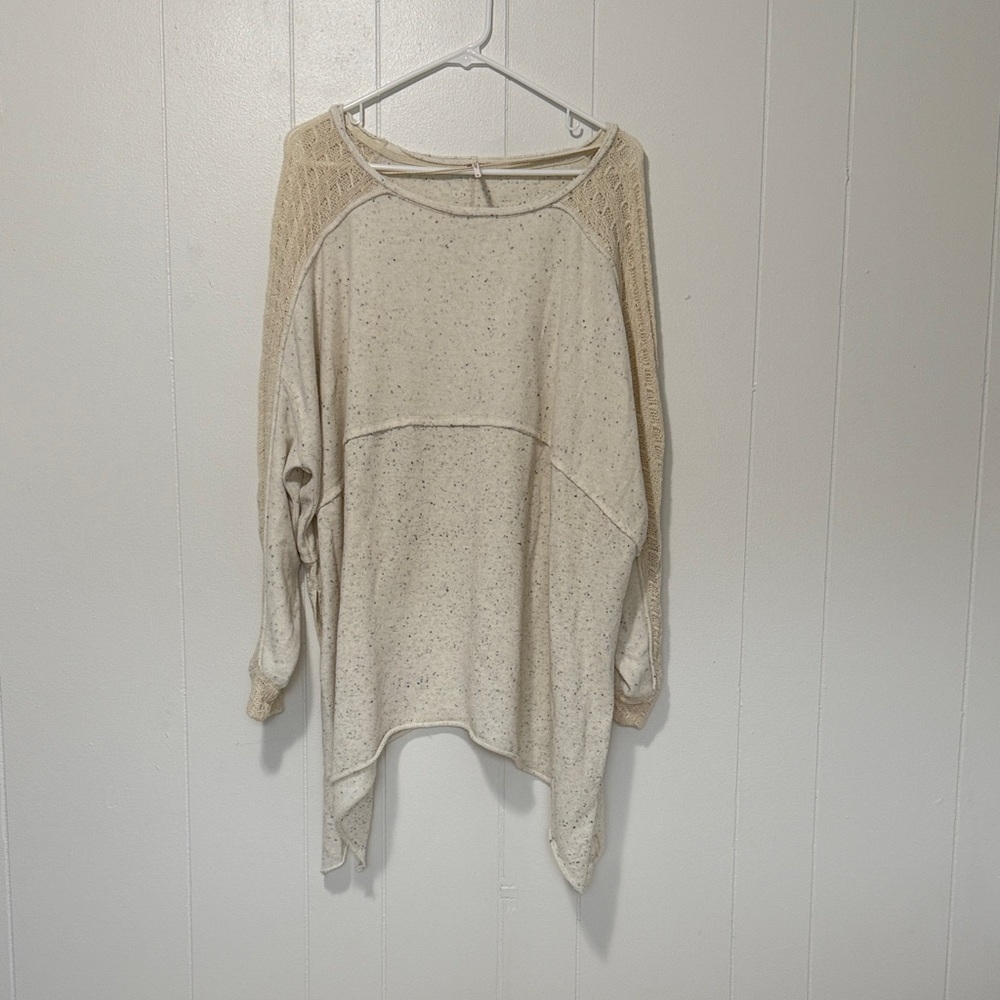 Free People My Girl Oversized Speckled Raglan Sleeve Scoop Neck Top in cream